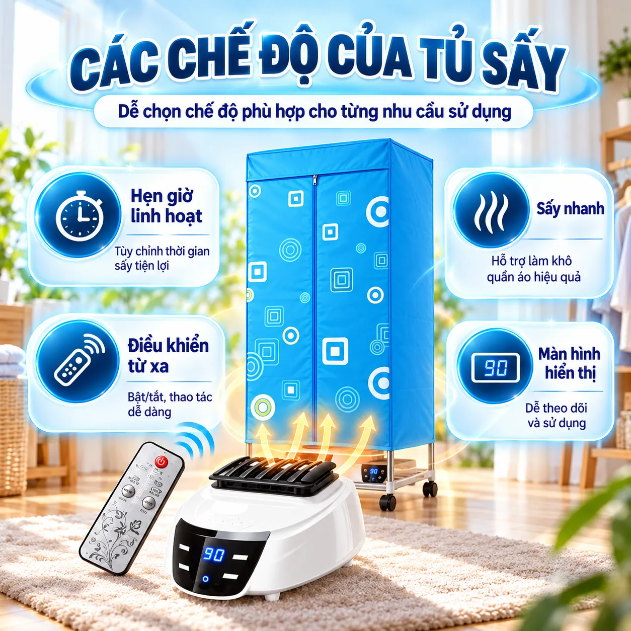 Minh họa tính năng điều khiển của tủ sấy